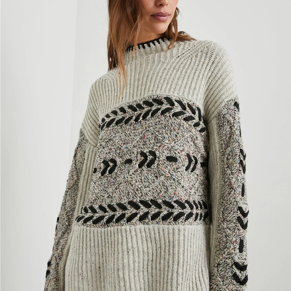 NWT RAILS Raini Anthropologie Cable Knit Cream Novelty Stitch Patterned Sweater